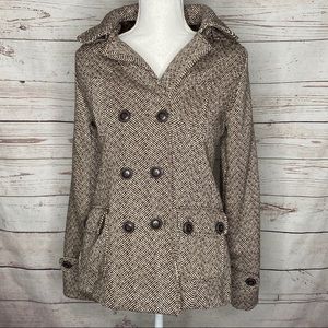 Maurices Brown Tweed Hooded Pea Coat Size Medium